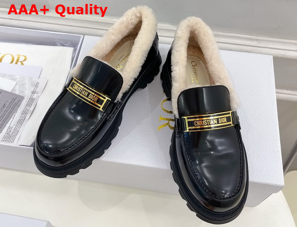 Dior Code Loafer Black Brushed Calfskin and White Shearling Replica