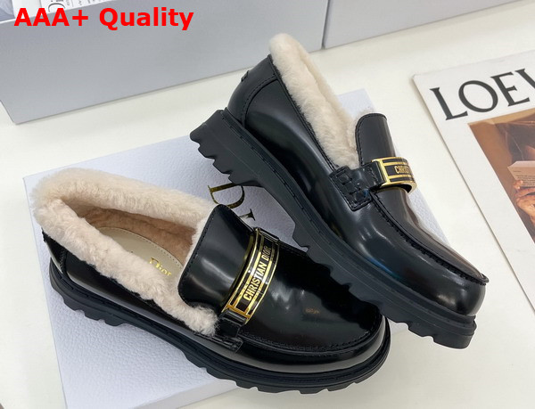 Dior Code Loafer Black Brushed Calfskin and White Shearling Replica