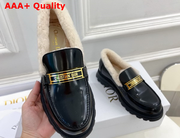 Dior Code Loafer Black Brushed Calfskin and White Shearling Replica