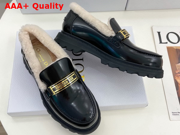 Dior Code Loafer Black Brushed Calfskin and White Shearling Replica