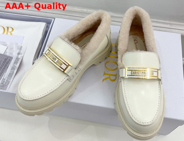 Dior Code Loafer White Brushed Calfskin and Shearling Replica