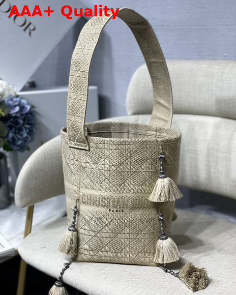 Dior D Bubble Bucket Bag Beige Cannage Embroidery with Straw Effect Replica