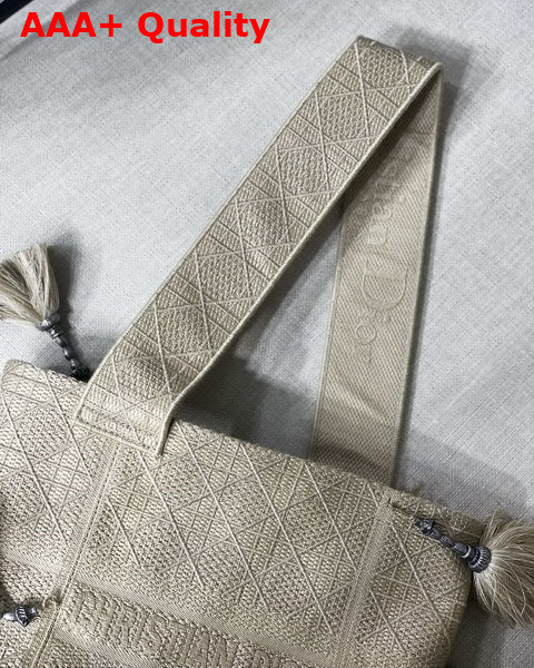 Dior D Bubble Bucket Bag Beige Cannage Embroidery with Straw Effect Replica