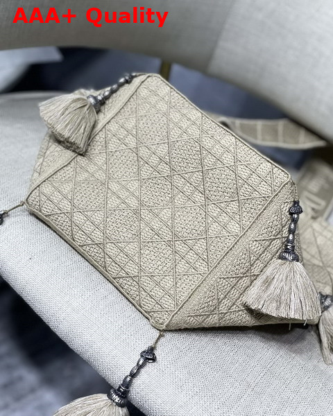 Dior D Bubble Bucket Bag Beige Cannage Embroidery with Straw Effect Replica