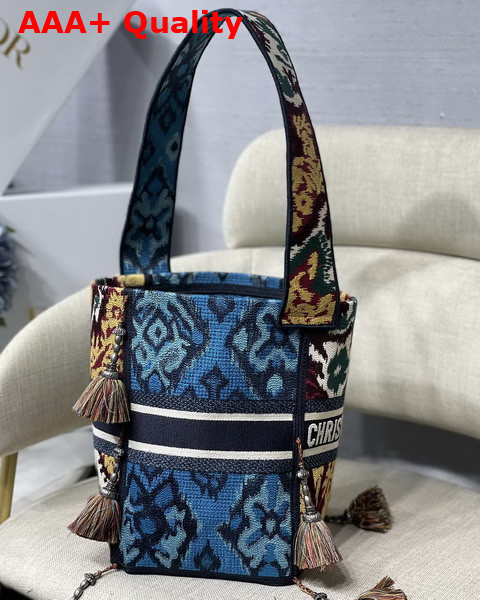 Dior D Bubble Bucket Bag Blue Multicolor Dior Paisley Embroidery Replica