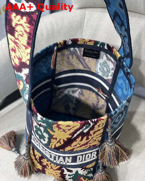 Dior D Bubble Bucket Bag Blue Multicolor Dior Paisley Embroidery Replica