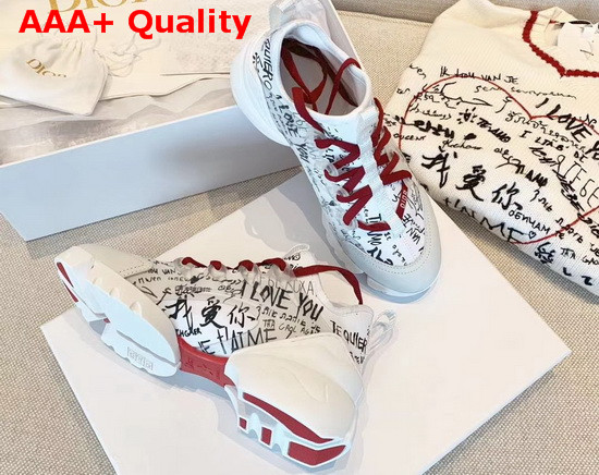 Dior D Connect Dioramour Graffiti Sneaker White Black and Red Neoprene Replica