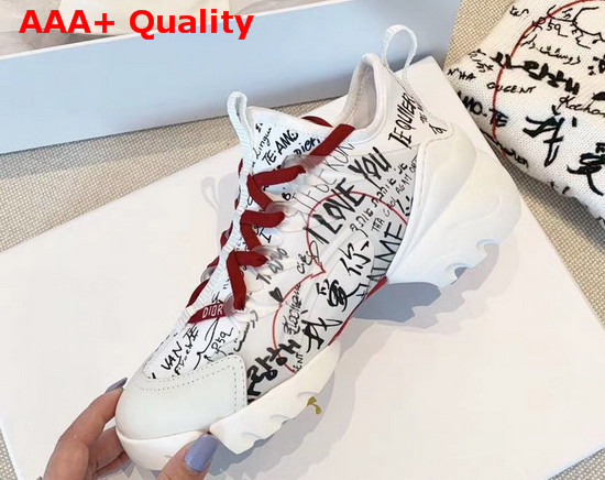 Dior D Connect Dioramour Graffiti Sneaker White Black and Red Neoprene Replica