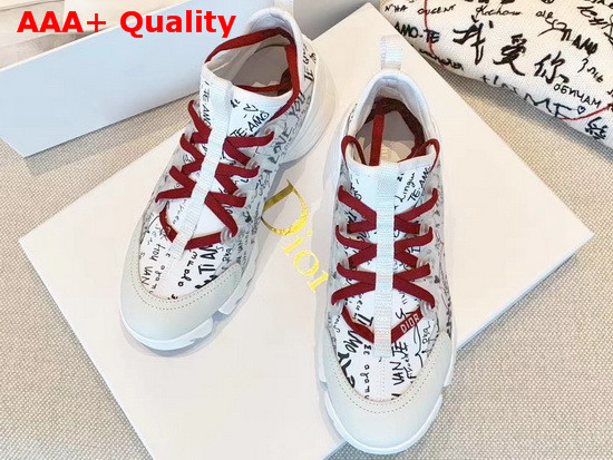 Dior D Connect Dioramour Graffiti Sneaker White Black and Red Neoprene Replica