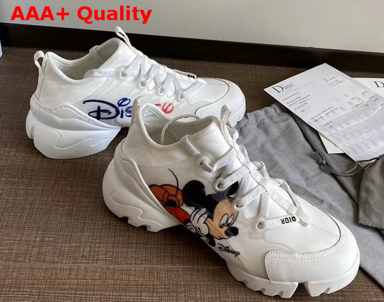 Dior D Connect Sneaker White Technical Fabric with Printed Mickey Mouse Replica