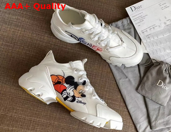 Dior D Connect Sneaker White Technical Fabric with Printed Mickey Mouse Replica