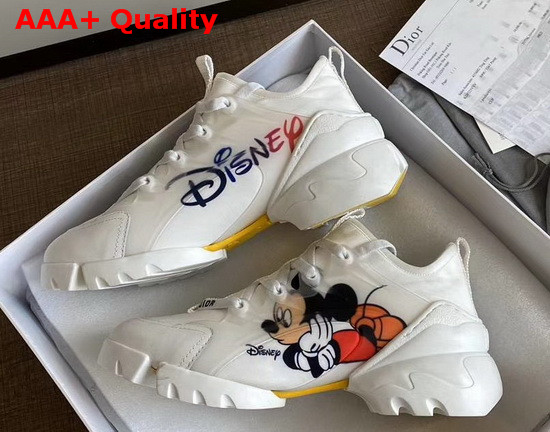 Dior D Connect Sneaker White Technical Fabric with Printed Mickey Mouse Replica