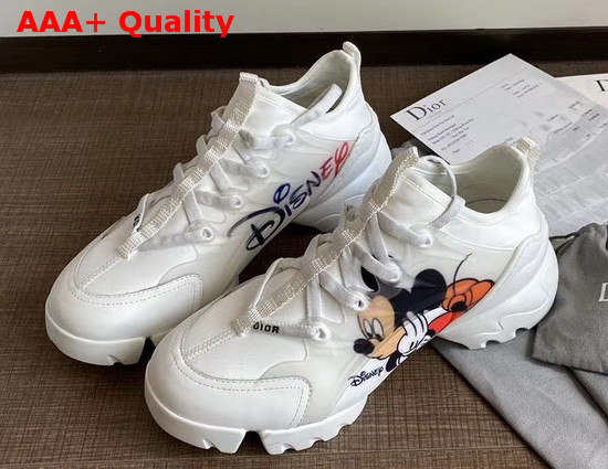 Dior D Connect Sneaker White Technical Fabric with Printed Mickey Mouse Replica