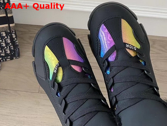 Dior D Connect Sneaker in Black Leather and Multicolor Fabric with Shearling Lining Replica