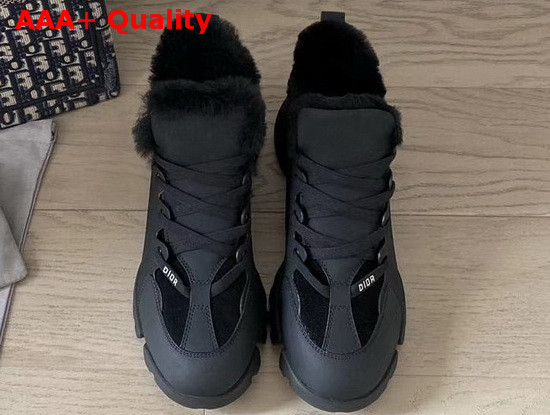 Dior D Connect Sneaker in Black Leather with Shearling Lining Replica