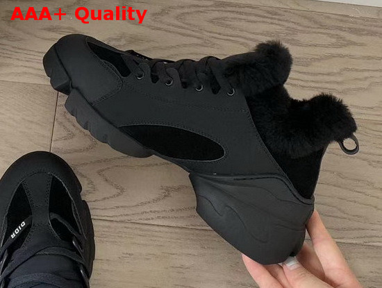 Dior D Connect Sneaker in Black Leather with Shearling Lining Replica