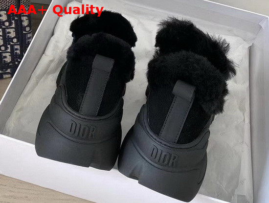 Dior D Connect Sneaker in Black Leather with Shearling Lining Replica