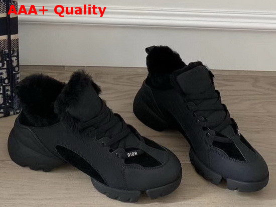 Dior D Connect Sneaker in Black Leather with Shearling Lining Replica