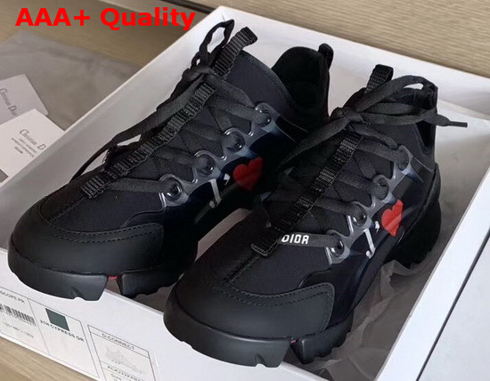 Dior D Connect Sneaker in Black Neoprene Printed with a Love Message On Each Foot Replica