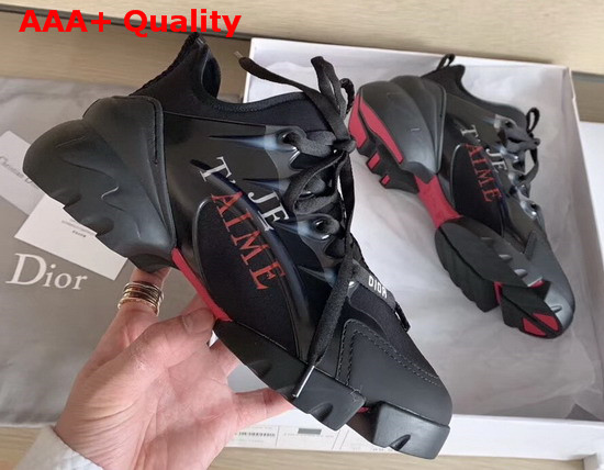 Dior D Connect Sneaker in Black Neoprene Printed with a Love Message On Each Foot Replica