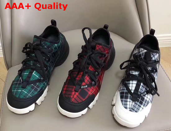 Dior D Connect Sneaker in Neoprene Printed with a Black and Green Tartan Motif Replica