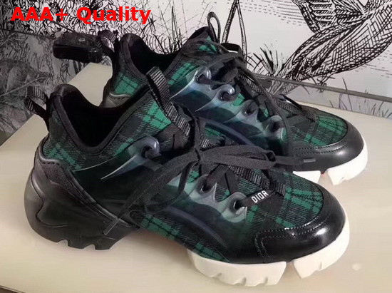 Dior D Connect Sneaker in Neoprene Printed with a Black and Green Tartan Motif Replica