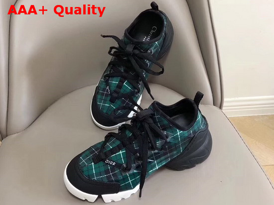 Dior D Connect Sneaker in Neoprene Printed with a Black and Green Tartan Motif Replica