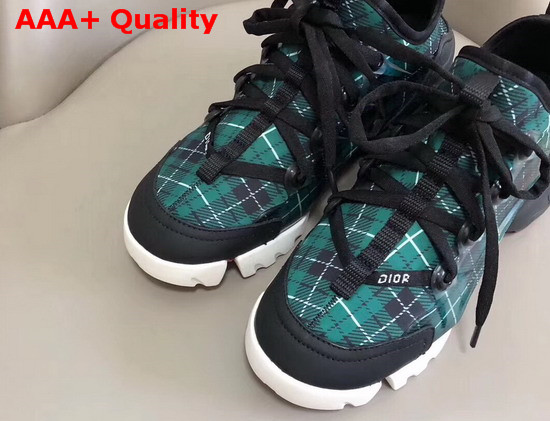 Dior D Connect Sneaker in Neoprene Printed with a Black and Green Tartan Motif Replica