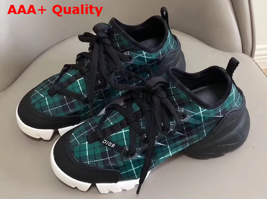 Dior D Connect Sneaker in Neoprene Printed with a Black and Green Tartan Motif Replica