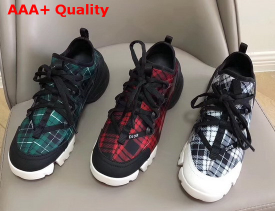 Dior D Connect Sneaker in Neoprene Printed with a Black and Red Tartan Motif Replica