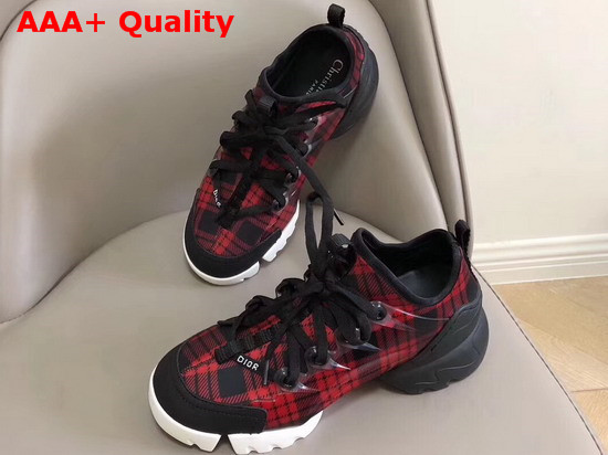 Dior D Connect Sneaker in Neoprene Printed with a Black and Red Tartan Motif Replica