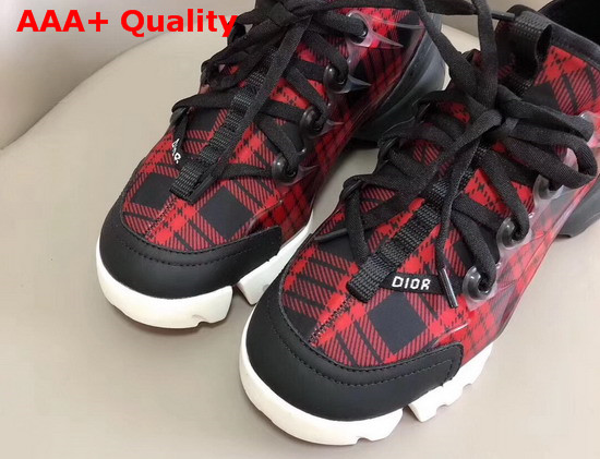 Dior D Connect Sneaker in Neoprene Printed with a Black and Red Tartan Motif Replica