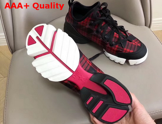 Dior D Connect Sneaker in Neoprene Printed with a Black and Red Tartan Motif Replica