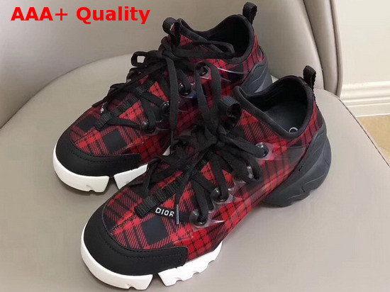 Dior D Connect Sneaker in Neoprene Printed with a Black and Red Tartan Motif Replica