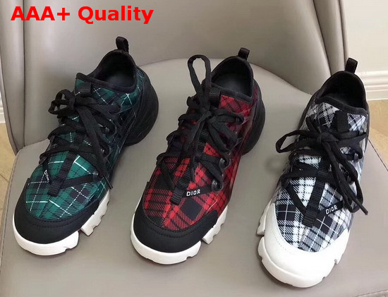 Dior D Connect Sneaker in Neoprene Printed with a Black and White Tartan Motif Replica