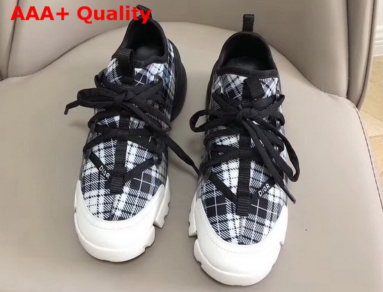 Dior D Connect Sneaker in Neoprene Printed with a Black and White Tartan Motif Replica