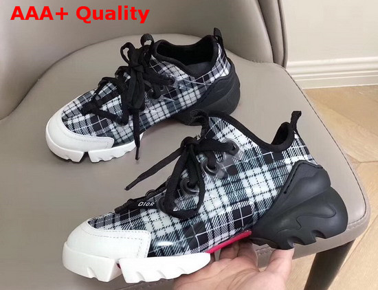 Dior D Connect Sneaker in Neoprene Printed with a Black and White Tartan Motif Replica