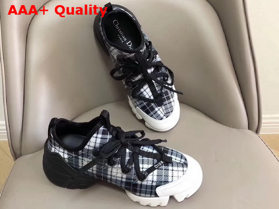 Dior D Connect Sneaker in Neoprene Printed with a Black and White Tartan Motif Replica