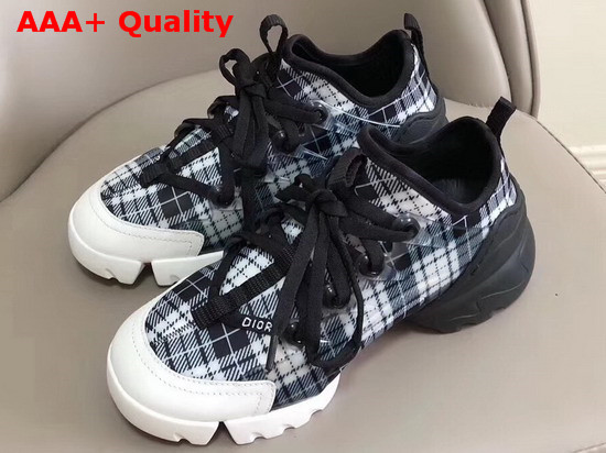 Dior D Connect Sneaker in Neoprene Printed with a Black and White Tartan Motif Replica