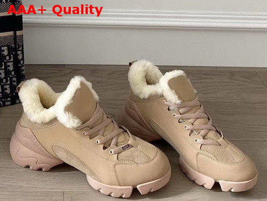 Dior D Connect Sneaker in Nude Leather with Shearling lining Replica