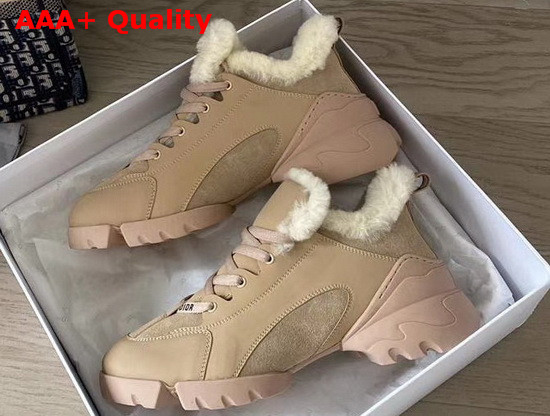 Dior D Connect Sneaker in Nude Leather with Shearling lining Replica