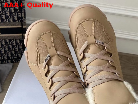 Dior D Connect Sneaker in Nude Leather with Shearling lining Replica