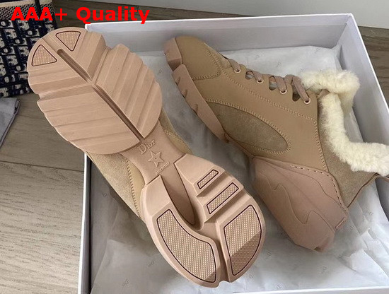 Dior D Connect Sneaker in Nude Leather with Shearling lining Replica