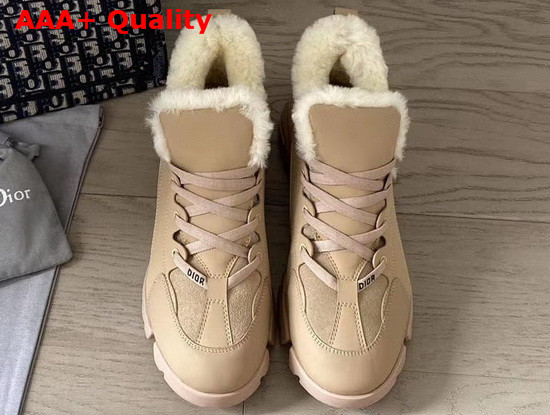 Dior D Connect Sneaker in Nude Leather with Shearling lining Replica