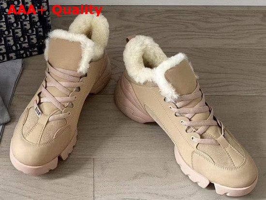 Dior D Connect Sneaker in Nude Leather with Shearling lining Replica