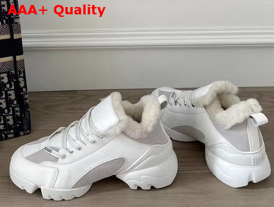 Dior D Connect Sneaker in White Leather with Shearling Lining Replica