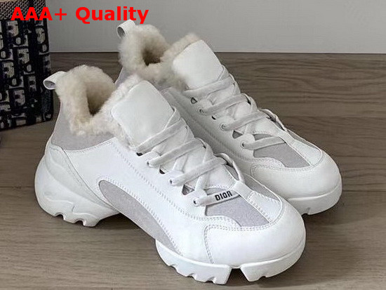 Dior D Connect Sneaker in White Leather with Shearling Lining Replica