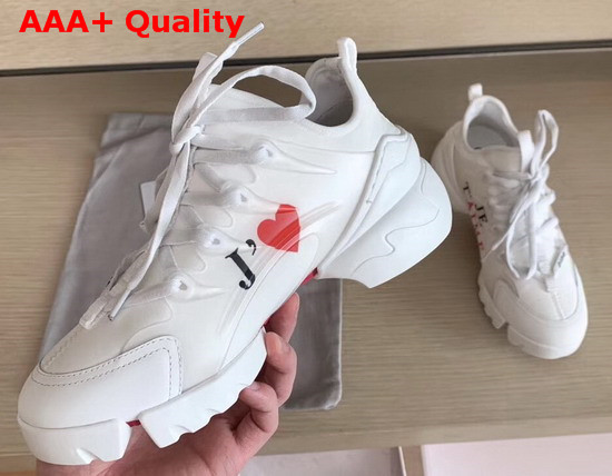 Dior D Connect Sneaker in White Neoprene Printed with a Love Message On Each Foot Replica