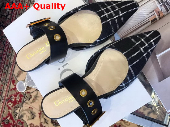 Dior D Dior Mule in Black Check Canvas Replica