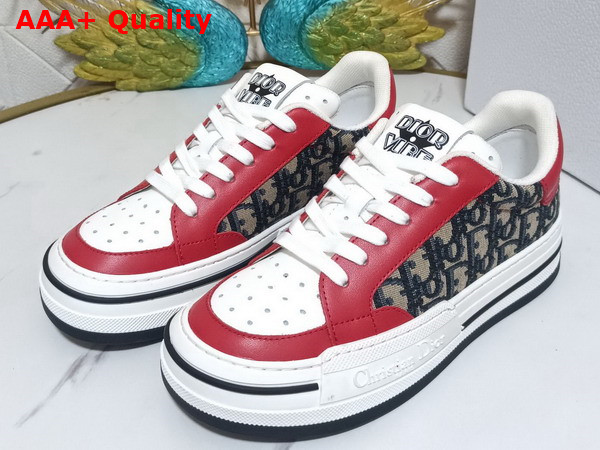 Dior D Freeway Sneaker Red Calfskin and Blue Dior Oblique Jacquard Canvas Replica